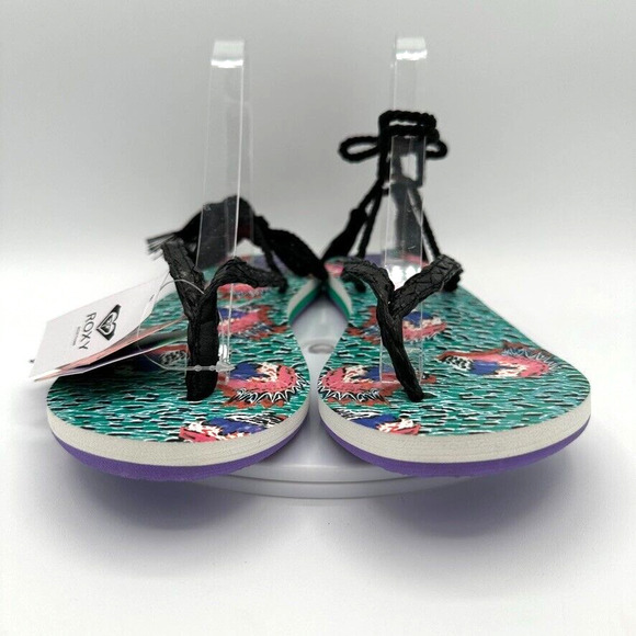 NWT Roxy x Stella Jean Cannes Sandals Ankle Wrap US 10 Tropical Green Beach Boho - Picture 3 of 10